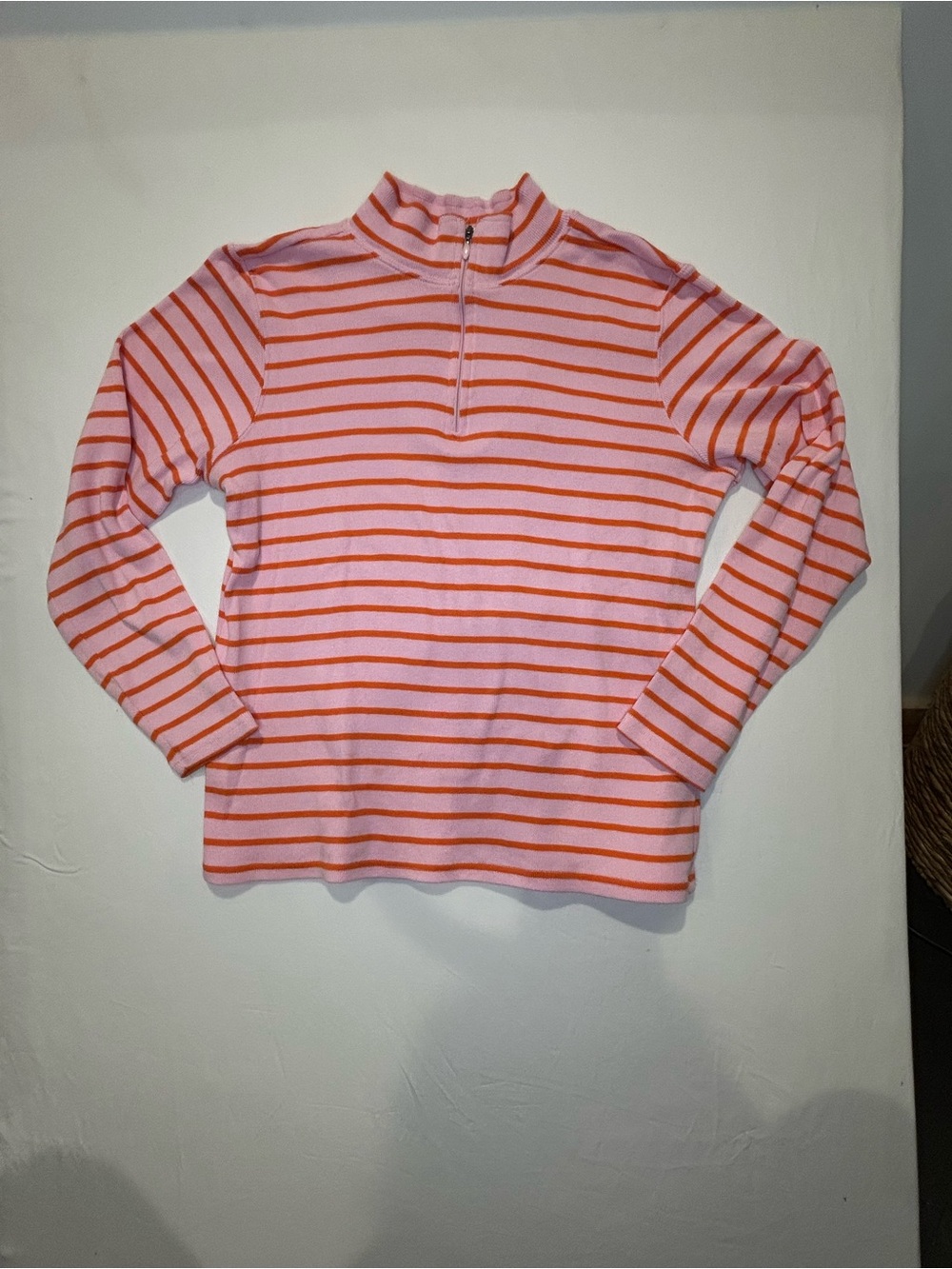 L.L. Bean Pink & Orange Striped quarter-zip Sweater